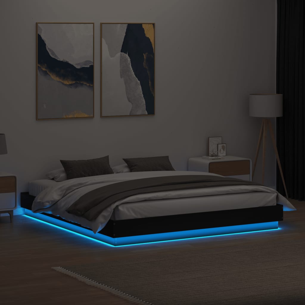 Πλαίσιο Κρεβατιού με LED Μαύρο 200 x 200 εκ.