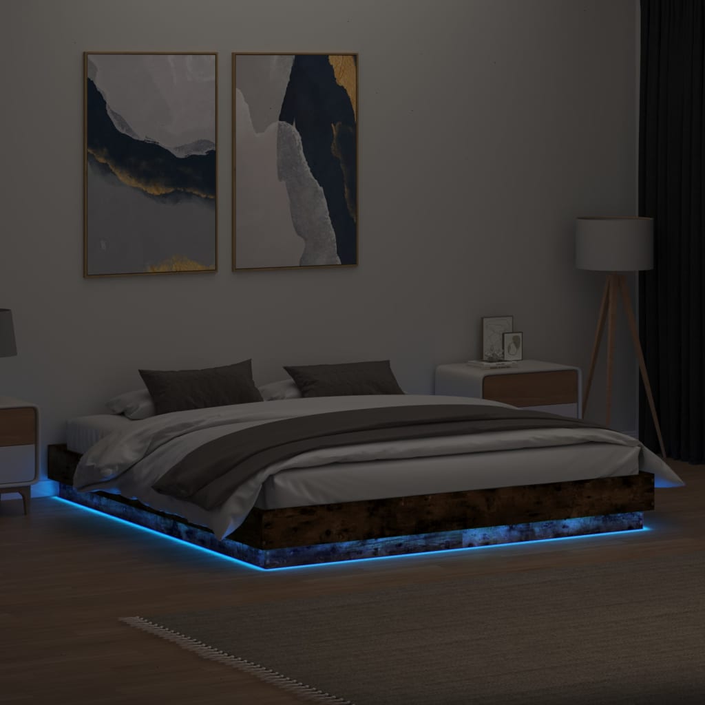 Πλαίσιο Κρεβατιού με LED Καπνιστή Δρυς 200x200 εκ.