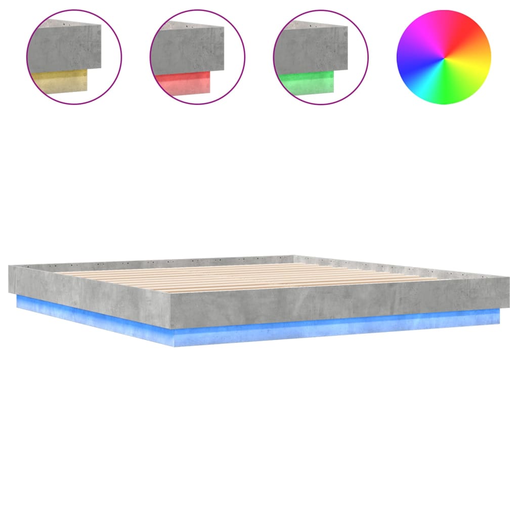 Πλαίσιο Κρεβατιού με LED Γκρι Σκυροδέματος 180 x 200 εκ. - Pakobazaar