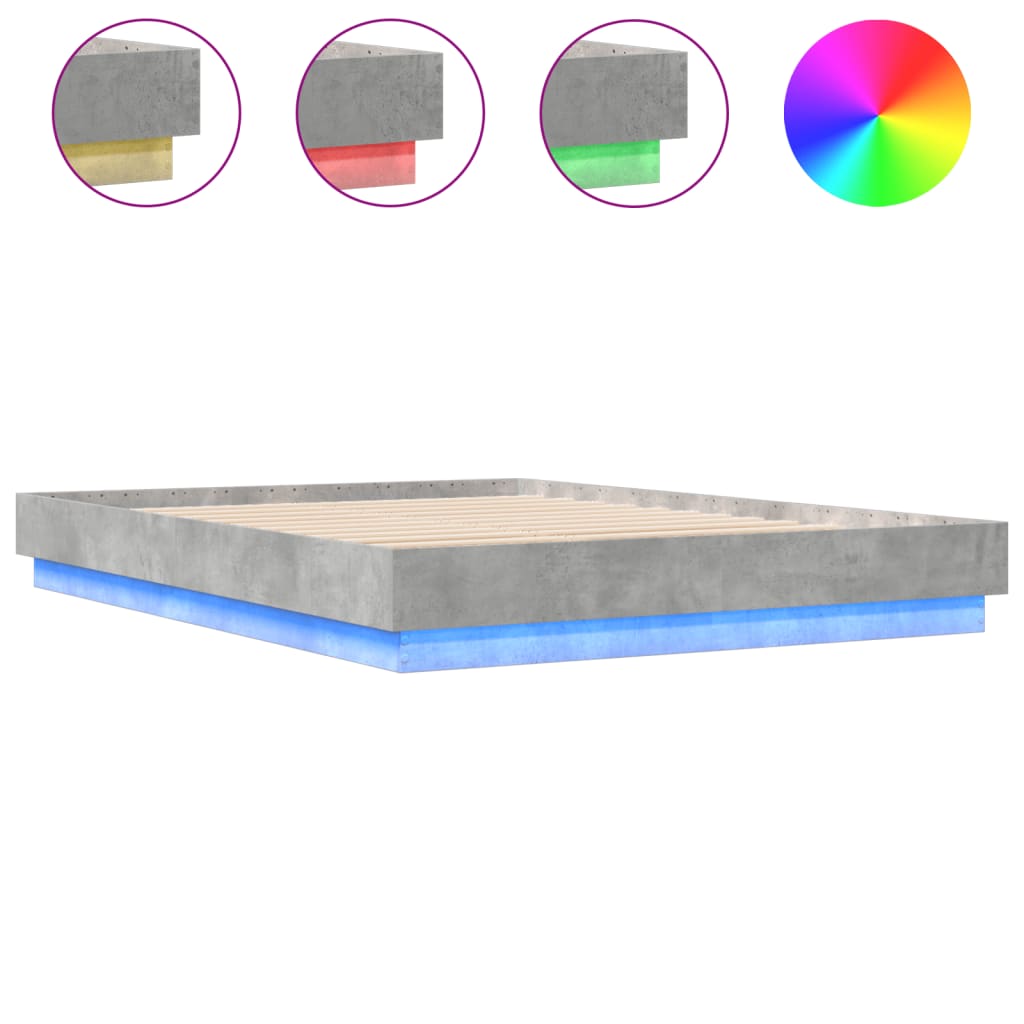 Πλαίσιο Κρεβατιού με LED Γκρι σκυροδέματος 140x200 εκ.