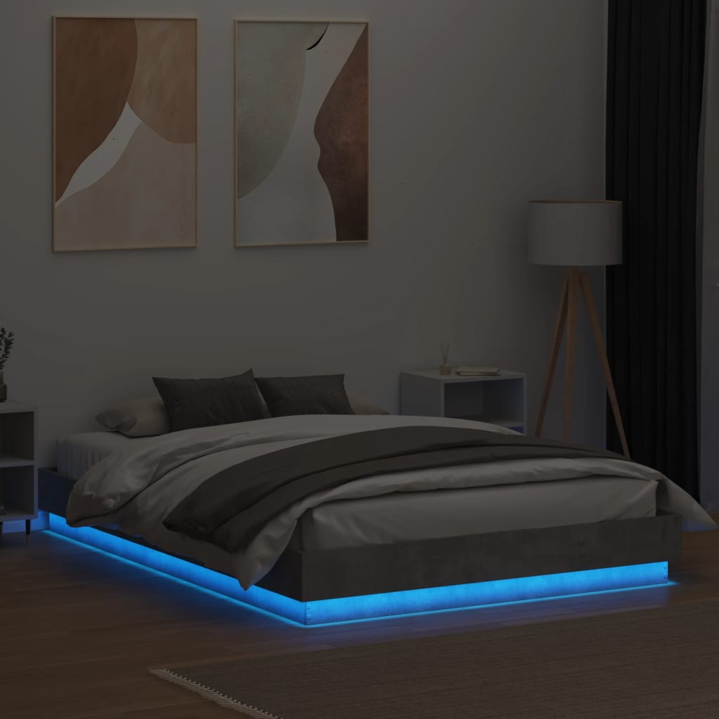 Πλαίσιο Κρεβατιού με LED Γκρι σκυροδέματος 140x200 εκ.