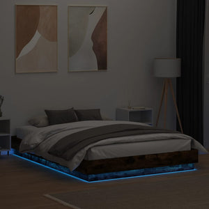 Πλαίσιο Κρεβατιού με LED Καπνιστή Δρυς 140x200 εκ.