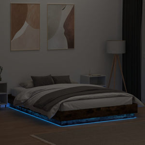 Πλαίσιο Κρεβατιού με LED Καπνιστή Δρυς 120x200 εκ.