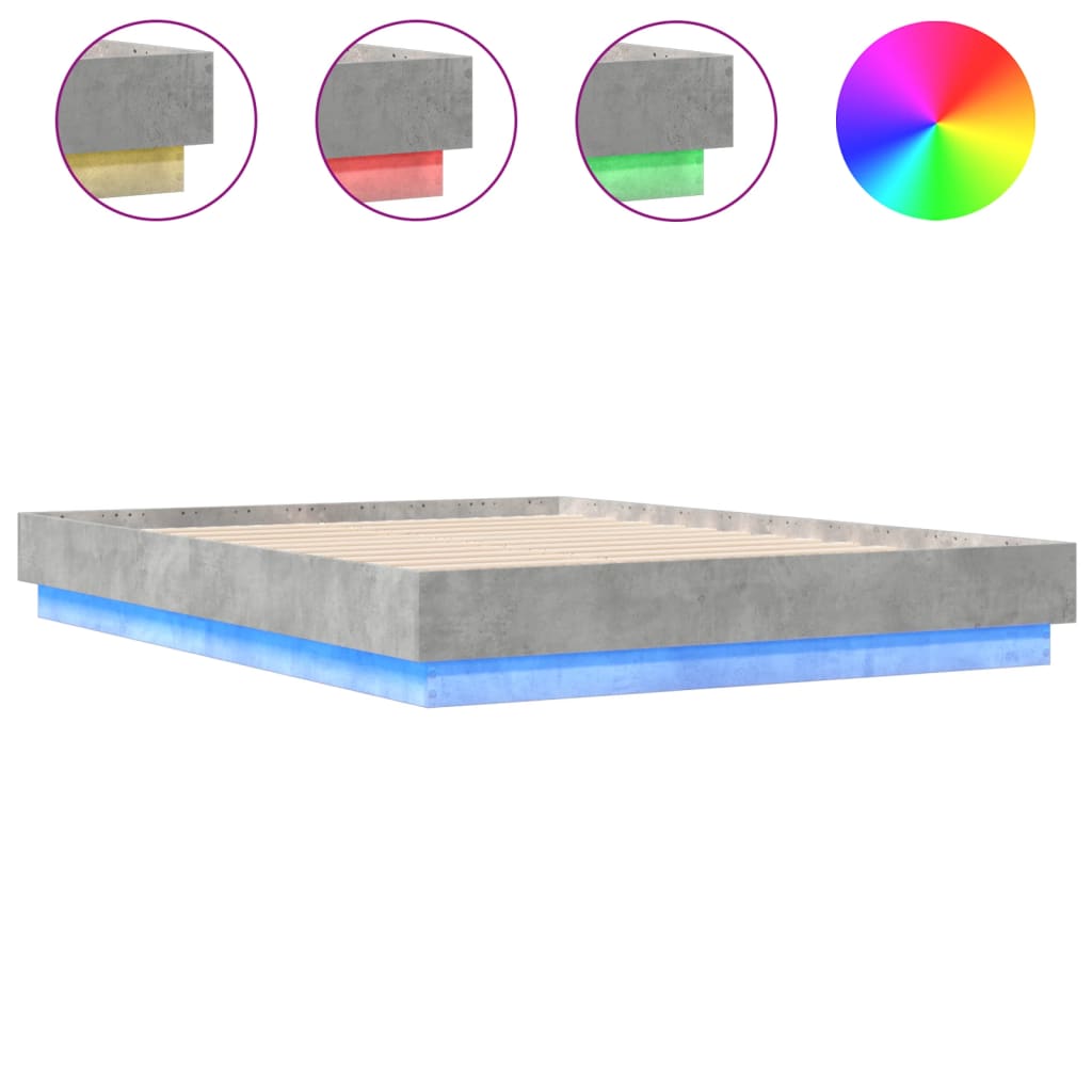 Πλαίσιο Κρεβατιού με LED Γκρι Σκυροδέματος 140x190 εκ. - Pakobazaar