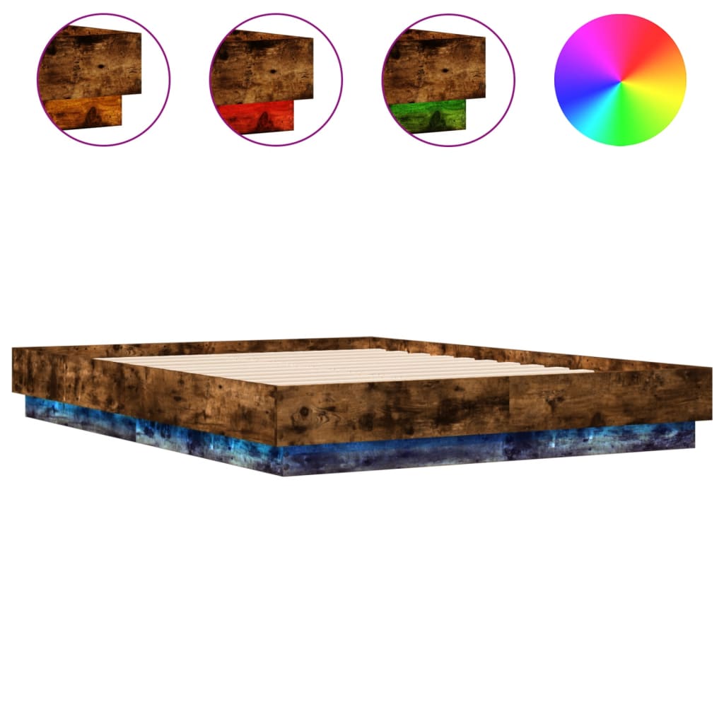 Πλαίσιο Κρεβατιού με LED Καπνιστή Δρυς 120x190 εκ.