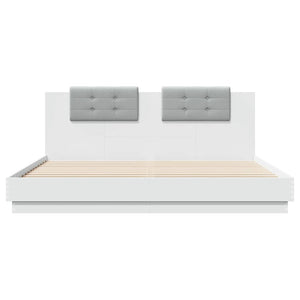 Πλαίσιο Κρεβατιού με Κεφαλάρι Λευκό 200x200 εκ. Επεξ. Ξύλο