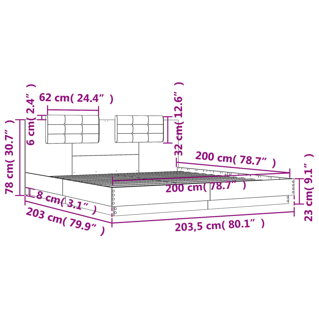 Πλαίσιο Κρεβατιού με Κεφαλάρι Μαύρο 200 x 200 εκ. Επεξ. Ξύλο