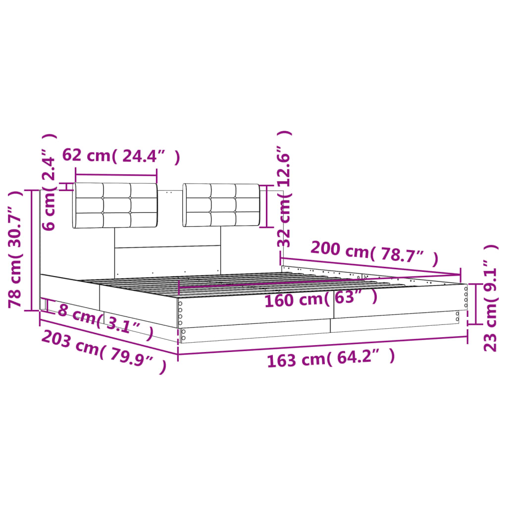 Πλαίσιο Κρεβατιού με Κεφαλάρι Γκρι Sonoma 160x200εκ. Επεξ. Ξύλο