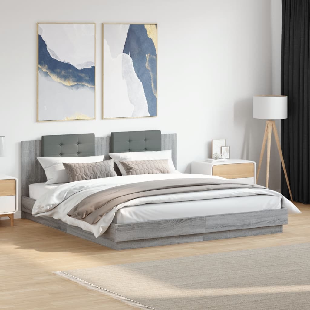 Πλαίσιο Κρεβατιού με Κεφαλάρι Γκρι Sonoma 160x200εκ. Επεξ. Ξύλο