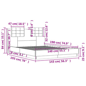 Πλαίσιο Κρεβατιού με Κεφαλάρι Γκρι Sonoma 140x190εκ. Επεξ. Ξύλο