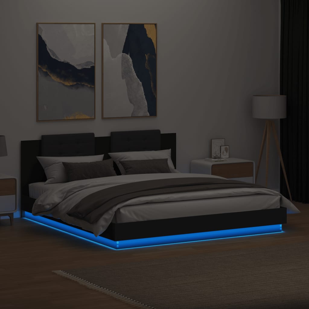 Πλαίσιο Κρεβατιού με Κεφαλάρι/LED Μαύρο 200 x 200 εκ.