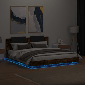 Πλαίσιο Κρεβατιού με Κεφαλάρι/LED Καπν. Δρυς 200x200 εκ.