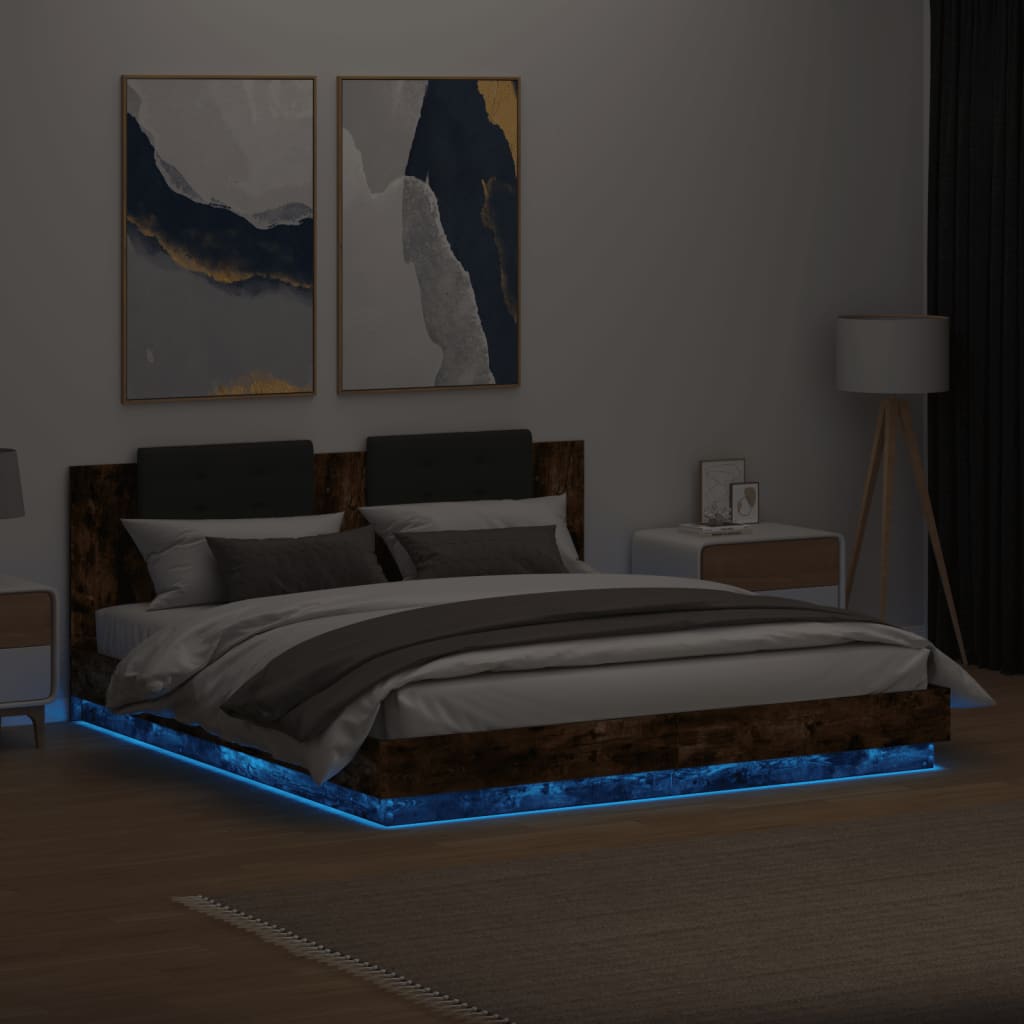 Πλαίσιο Κρεβατιού με Κεφαλάρι/LED Καπν. Δρυς 180x200 εκ.