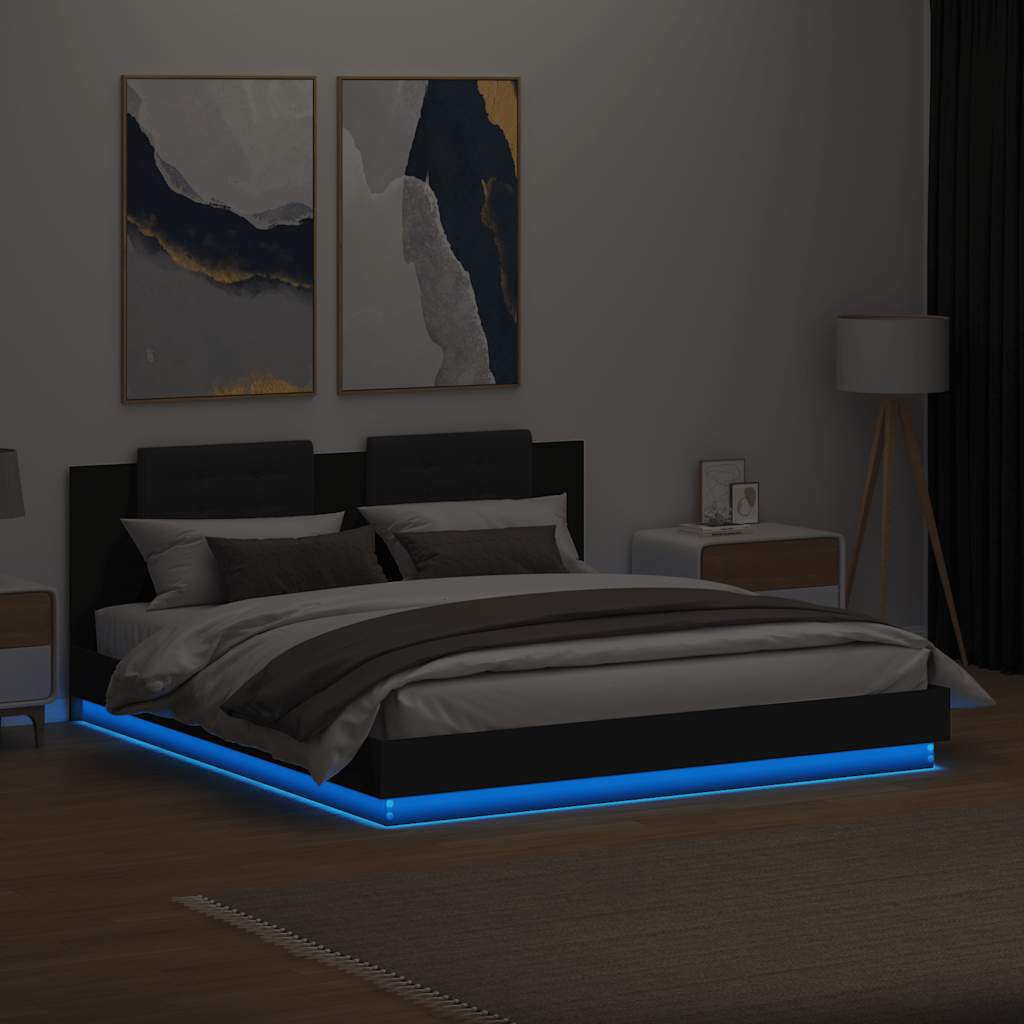 Πλαίσιο Κρεβατιού με Κεφαλάρι και LED Μαύρο 160 x 200 εκ.