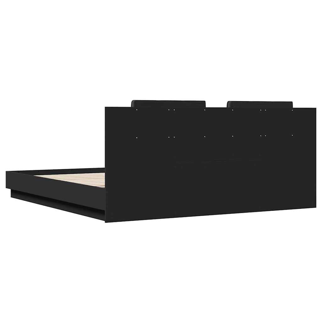 Πλαίσιο Κρεβατιού με Κεφαλάρι και LED Μαύρο 160 x 200 εκ.