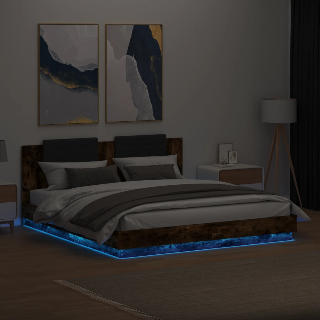 Πλαίσιο Κρεβατιού με Κεφαλάρι/LED Καπν. Δρυς 160x200 εκ.