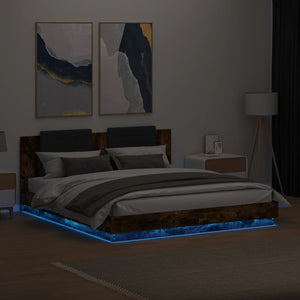 Πλαίσιο Κρεβατιού με Κεφαλάρι/LED Καπν. Δρυς 160x200 εκ.