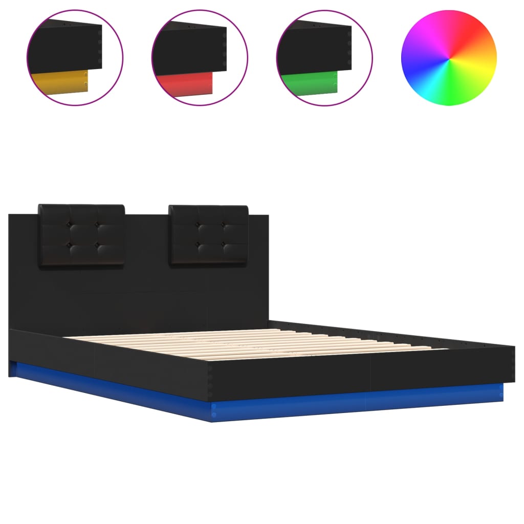 Πλαίσιο Κρεβατιού με Κεφαλάρι/LED Μαύρο 150 x 200 εκ
