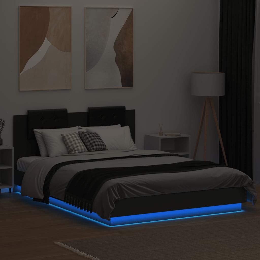 Πλαίσιο Κρεβατιού με Κεφαλάρι/LED Μαύρο 150 x 200 εκ