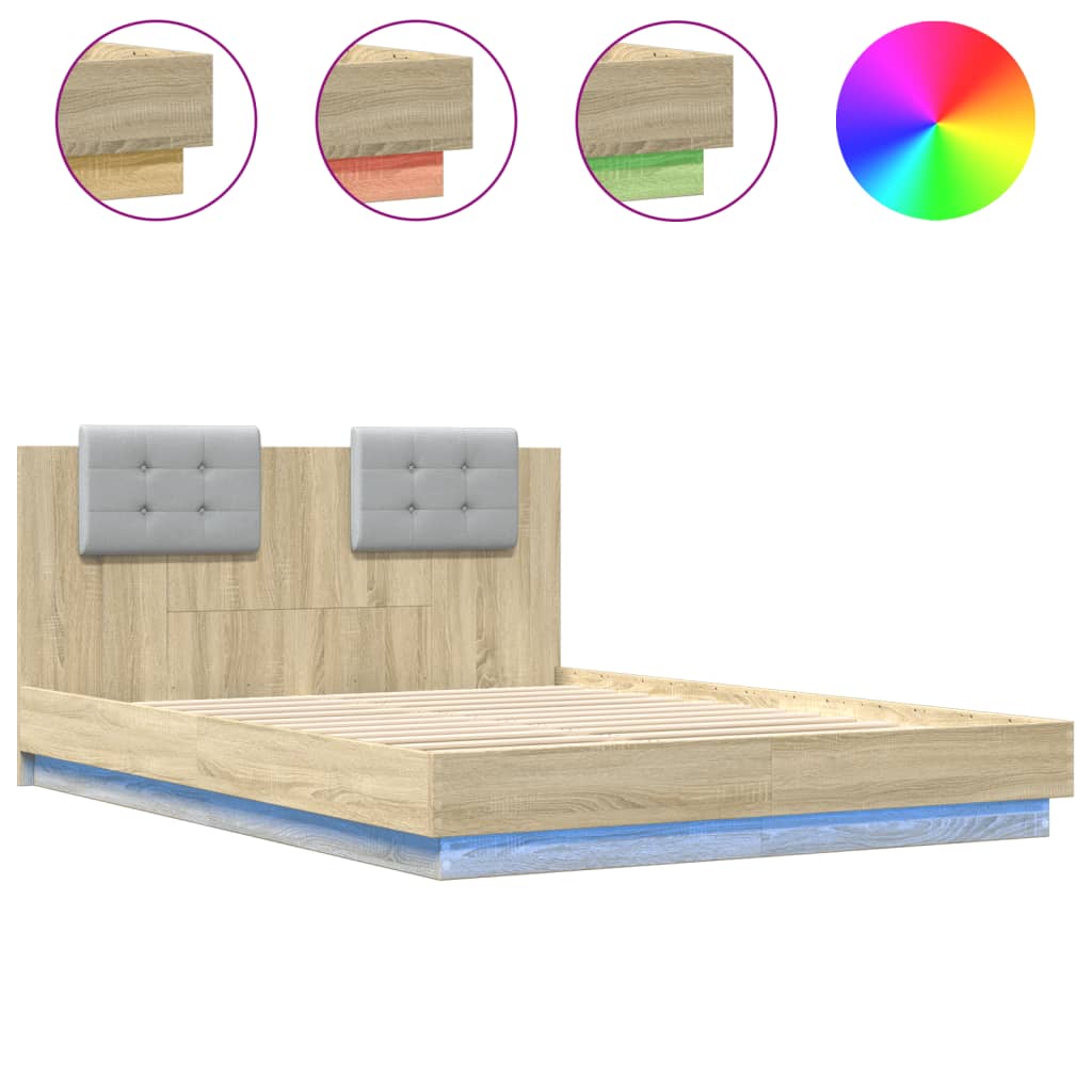 Πλαίσιο Κρεβατιού με Κεφαλάρι/LED Sonoma δρυς 150x200 εκ.