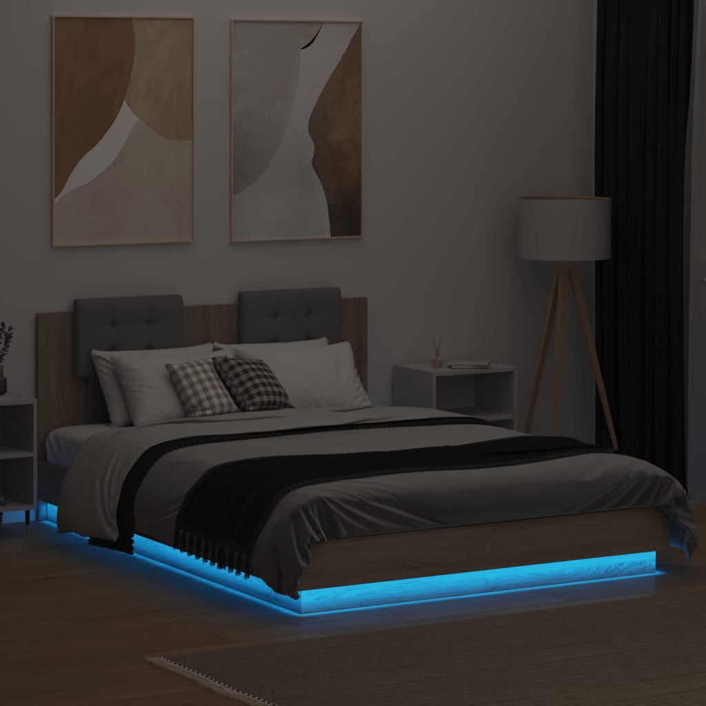 Πλαίσιο Κρεβατιού με Κεφαλάρι/LED Sonoma δρυς 150x200 εκ.