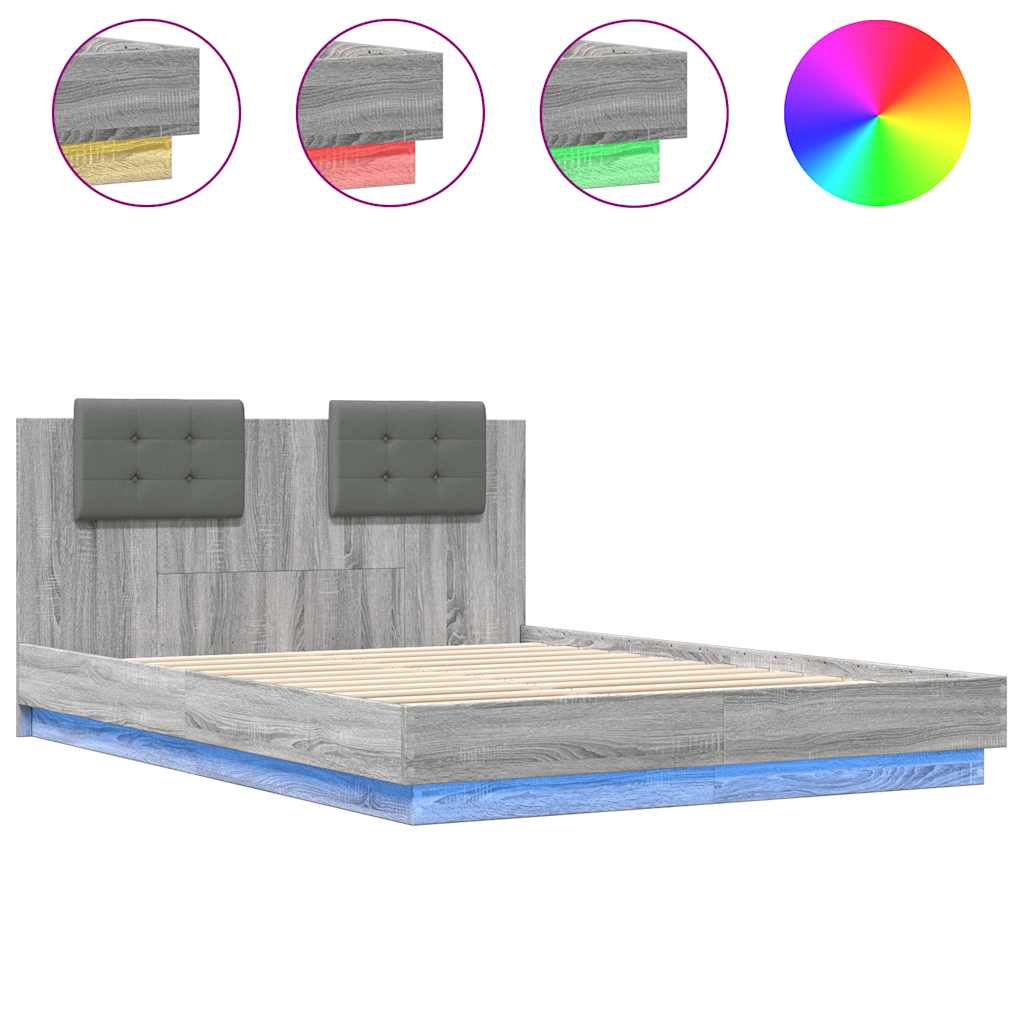 Πλαίσιο Κρεβατιού με Κεφαλάρι και LED Γκρι sonoma 150 x 200 εκ.