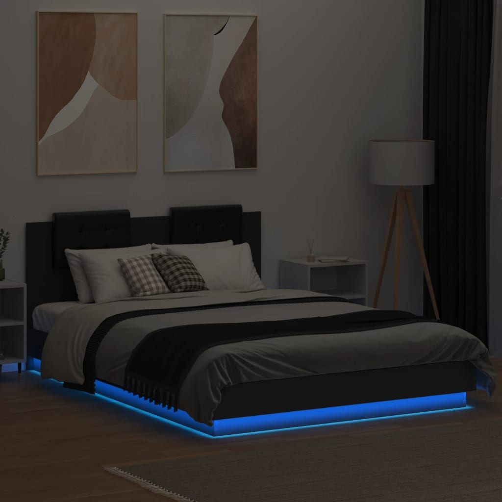 Πλαίσιο Κρεβατιού με Κεφαλάρι και LED Μαύρο 140 x 200 εκ.