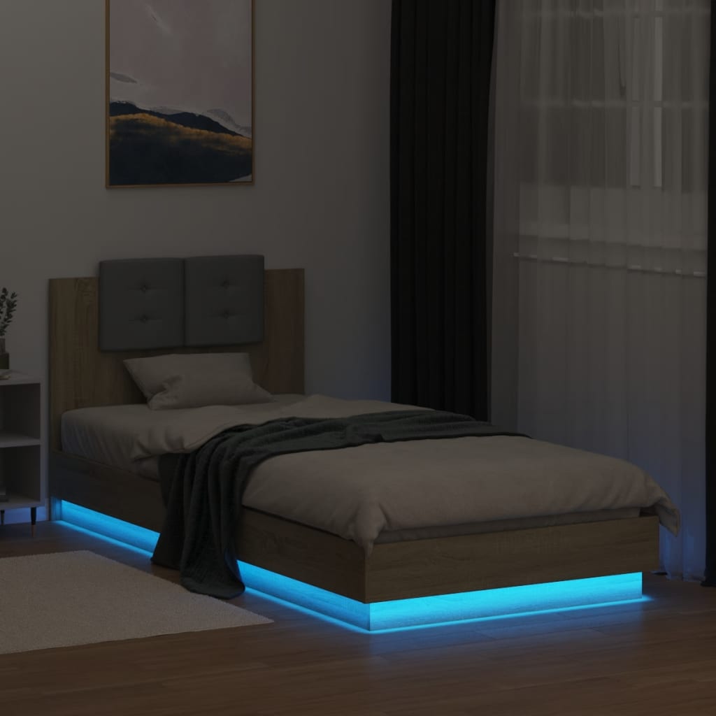 Πλαίσιο Κρεβατιού με Κεφαλάρι/LED Sonoma δρυς 100x200 εκ.