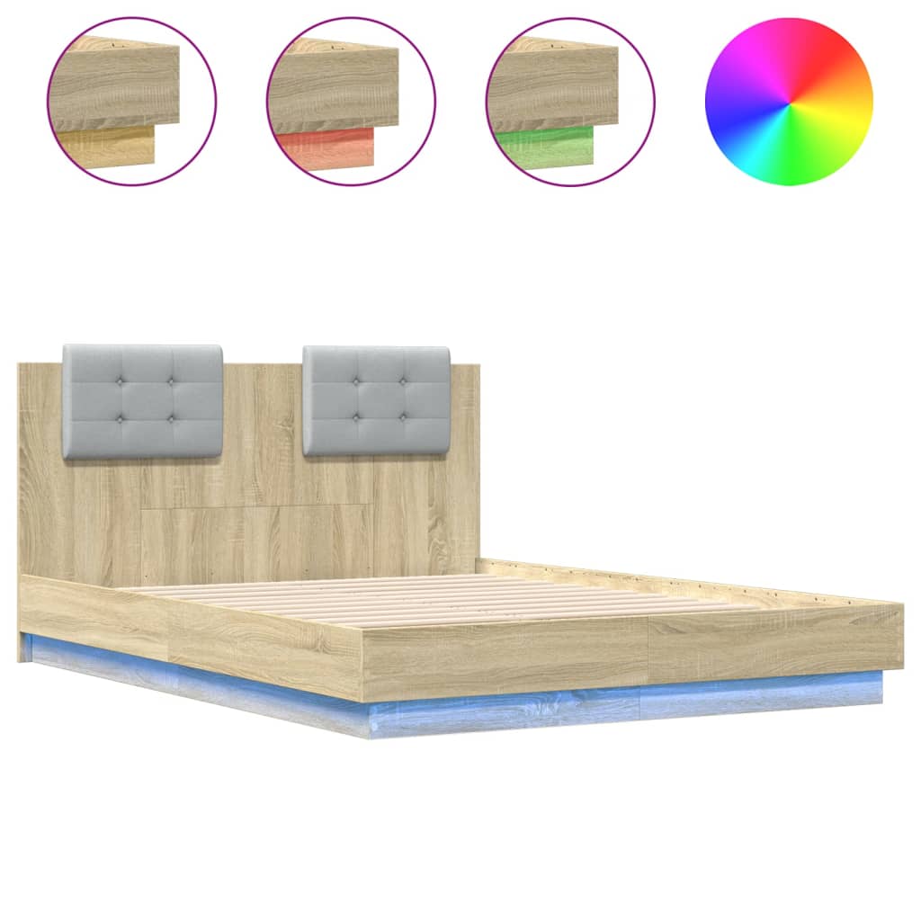 Πλαίσιο Κρεβατιού με Κεφαλάρι & LED Sonoma Δρυς 120x190 εκ.