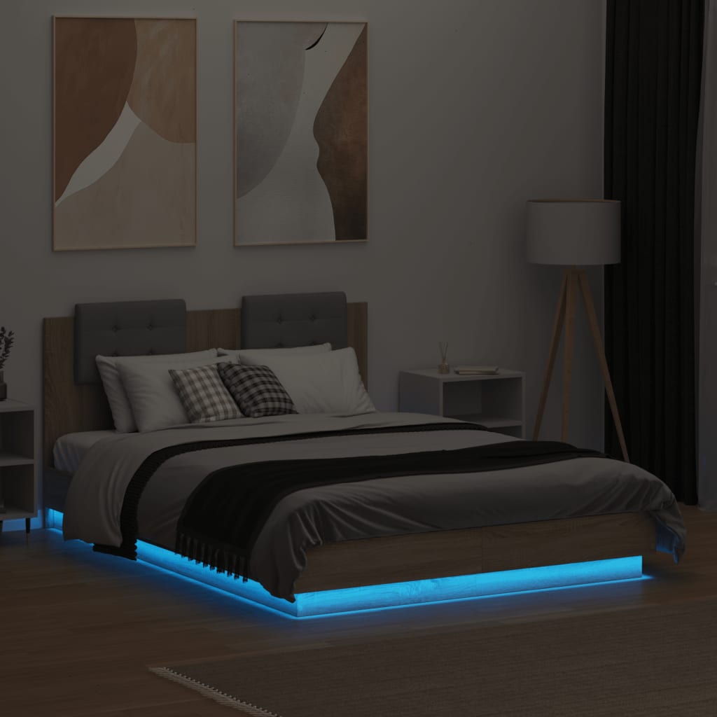 Πλαίσιο Κρεβατιού με Κεφαλάρι & LED Sonoma Δρυς 120x190 εκ.