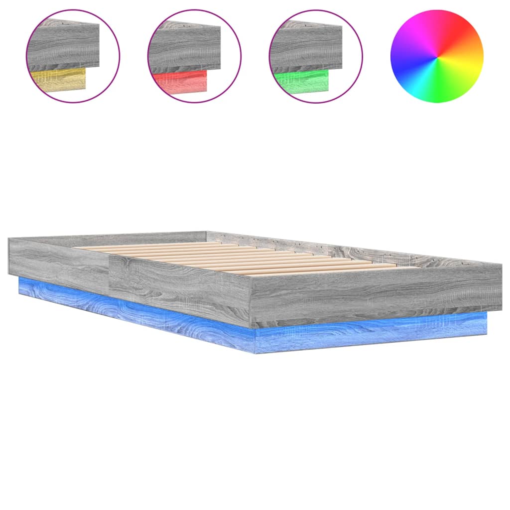 Πλαίσιο Κρεβατιού με λυχνίες LED Γκρι sonoma 100 x 200 εκ. - Pakobazaar