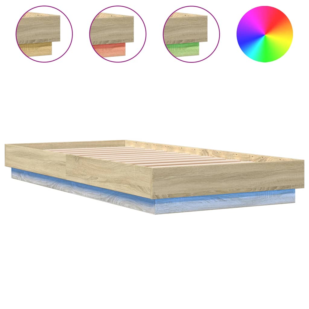 Πλαίσιο Κρεβατιού με λυχνίες LED Sonoma Δρυς 90x200 εκ. - Pakobazaar