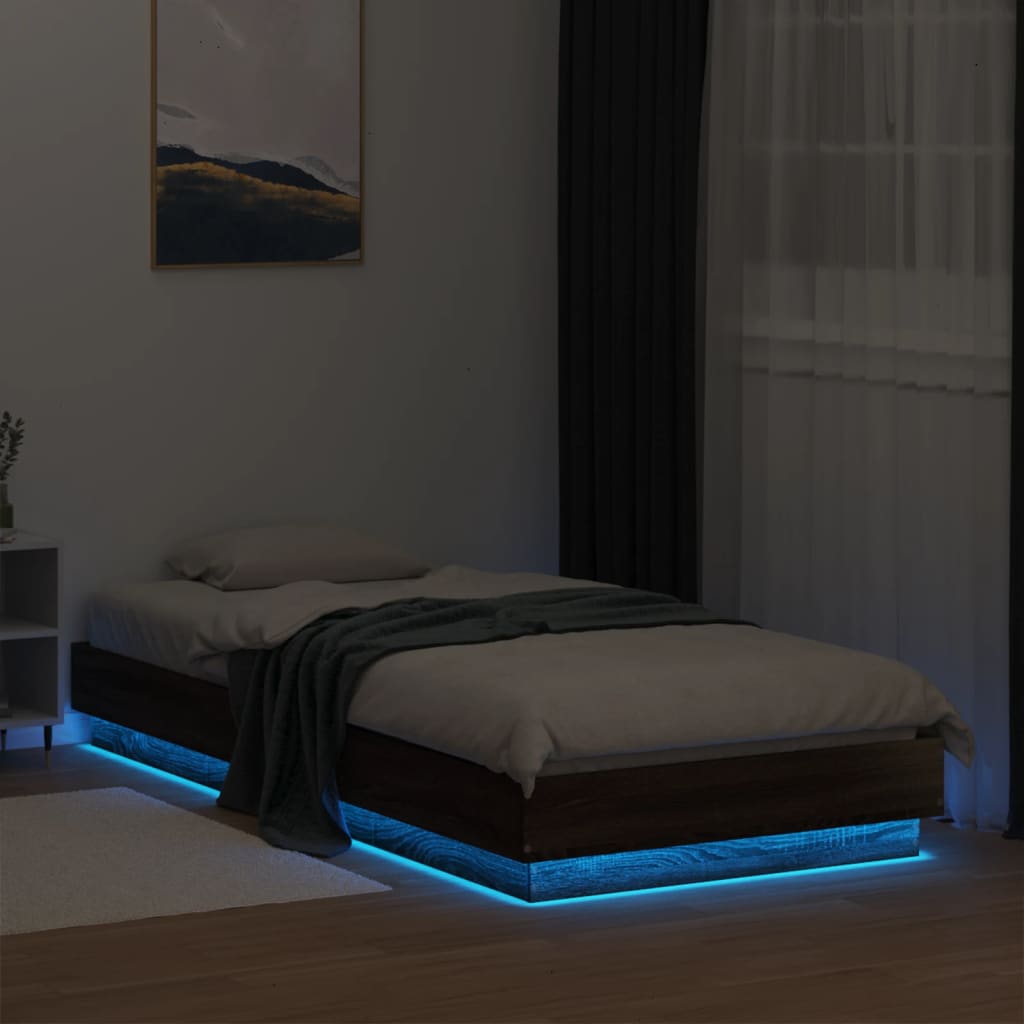 Πλαίσιο Κρεβατιού με λυχνίες LED Καφέ Δρυς 90 x 200 εκ. - Pakobazaar