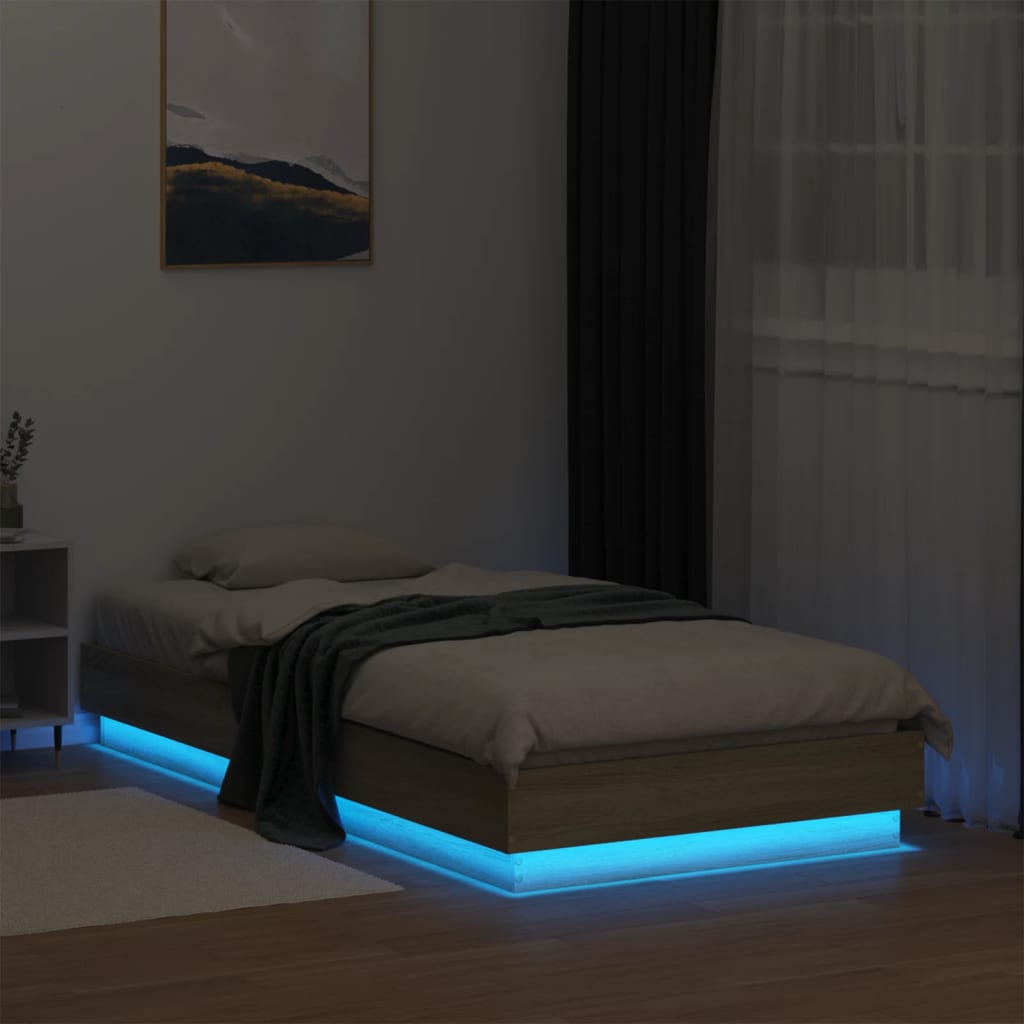 Πλαίσιο Κρεβατιού με λυχνίες LED Sonoma Δρυς 90x190 εκ. - Pakobazaar