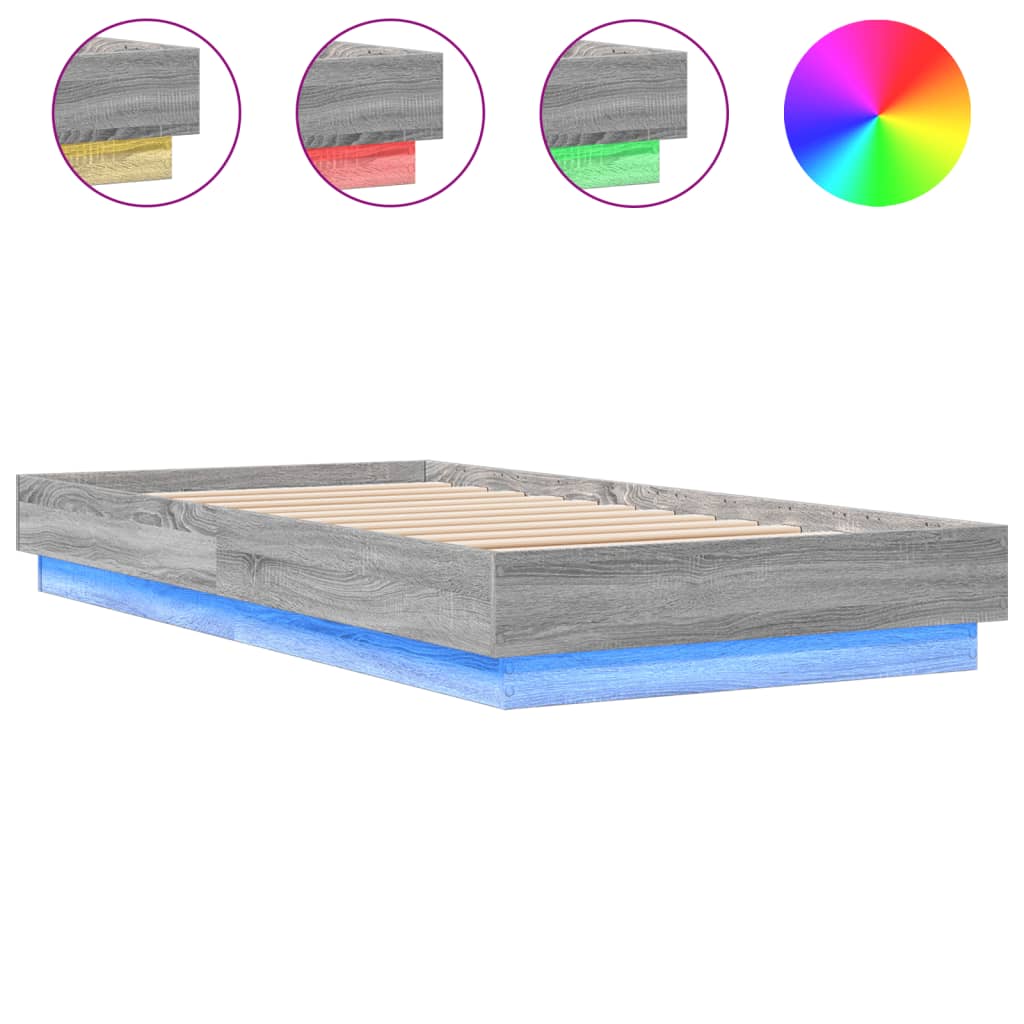 Πλαίσιο Κρεβατιού με λυχνίες LED Γκρι sonoma 90 x 190 εκ.