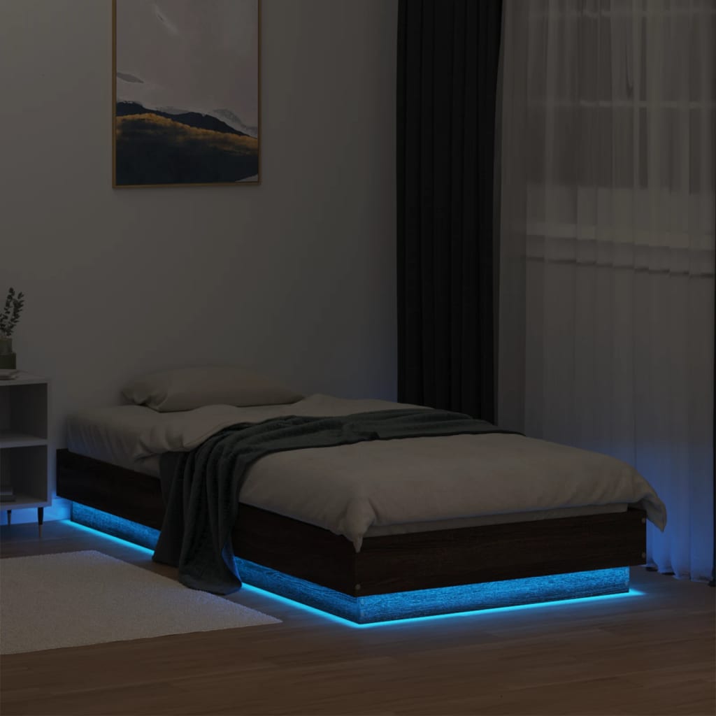 Πλαίσιο Κρεβατιού με λυχνίες LED Καφέ Δρυς 90 x 190 εκ. - Pakobazaar