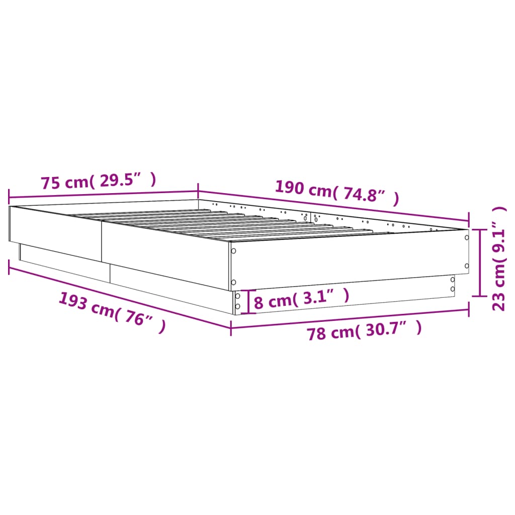 Πλαίσιο Κρεβατιού Γκρι Sonoma 75x190 εκ. Επεξεργασμένο Ξύλο