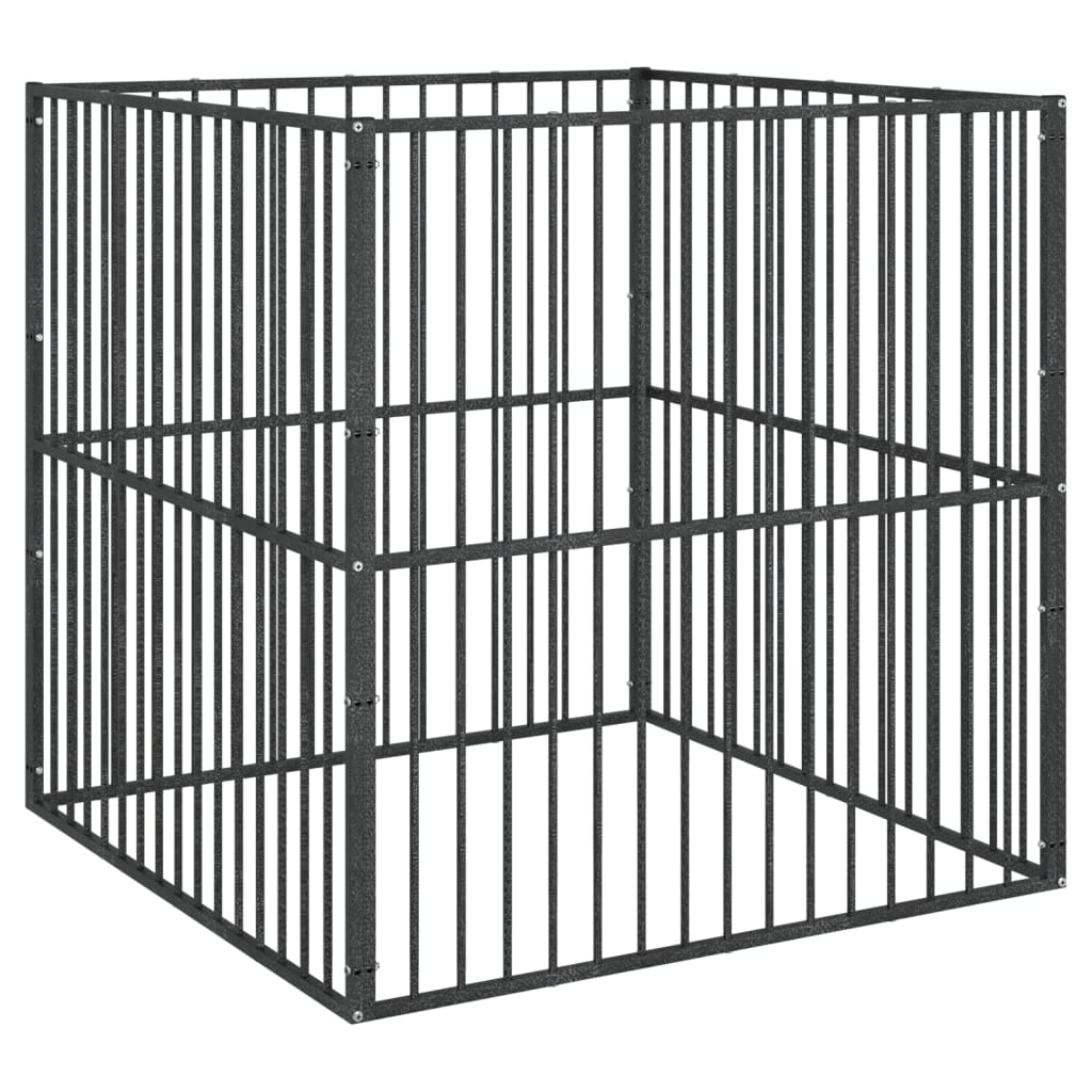 Κλουβί Σκύλου 4 Πάνελ Μαύρο από Γαλβανισμένο Χάλυβα - PAKOBAZAAR