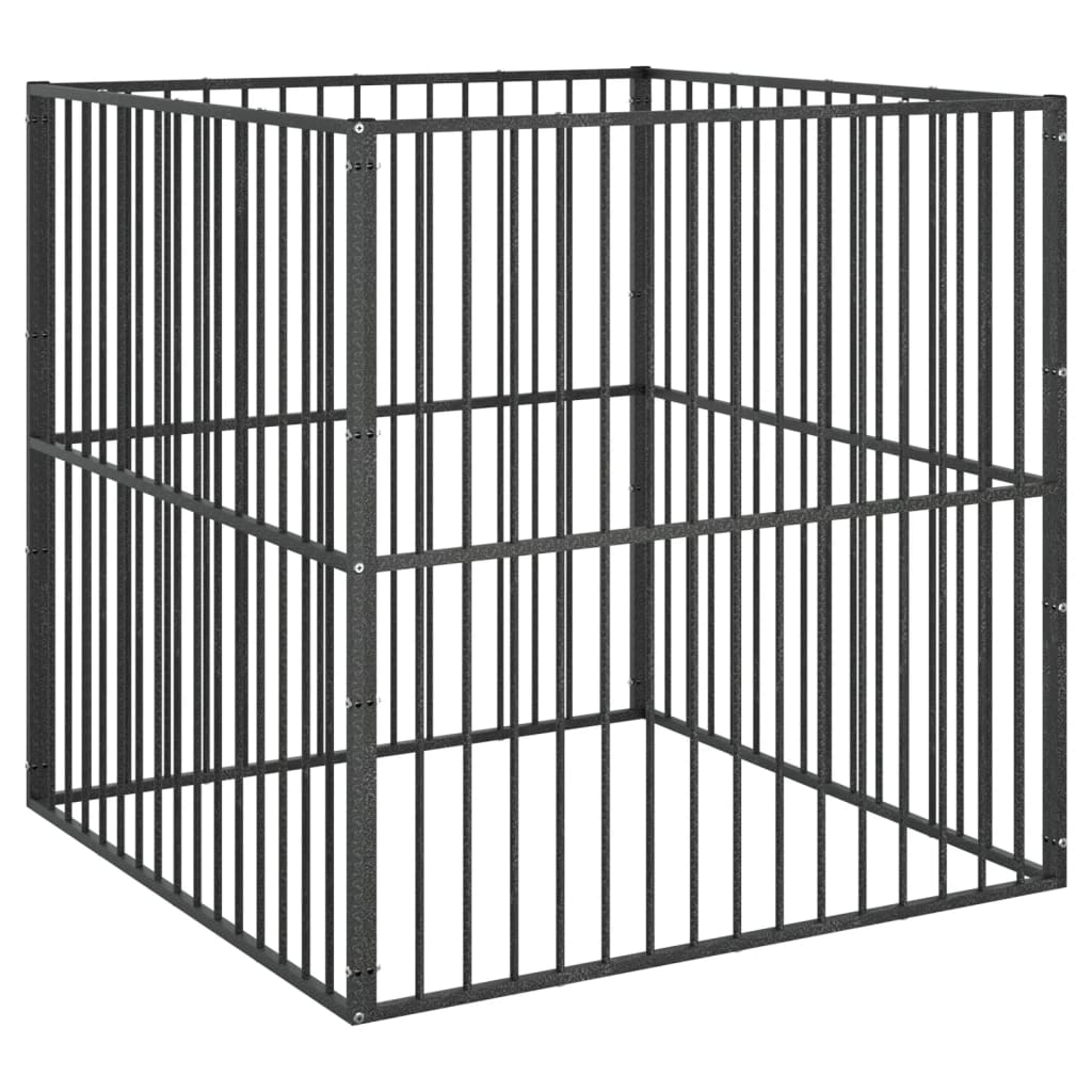 Κλουβί Σκύλου 4 Πάνελ Μαύρο από Γαλβανισμένο Χάλυβα - PAKOBAZAAR