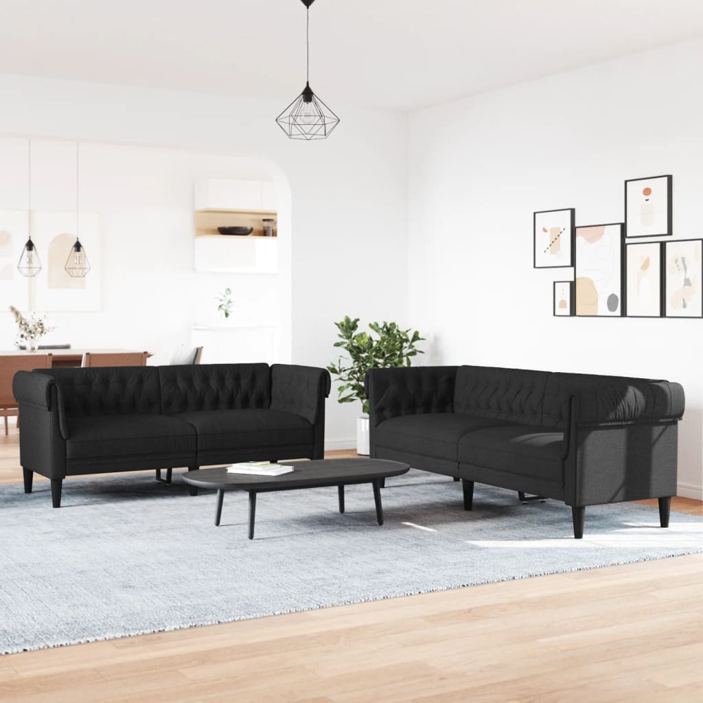 Καναπέδες Σετ 2 Τεμαχίων Μαύροι Υφασμάτινοι