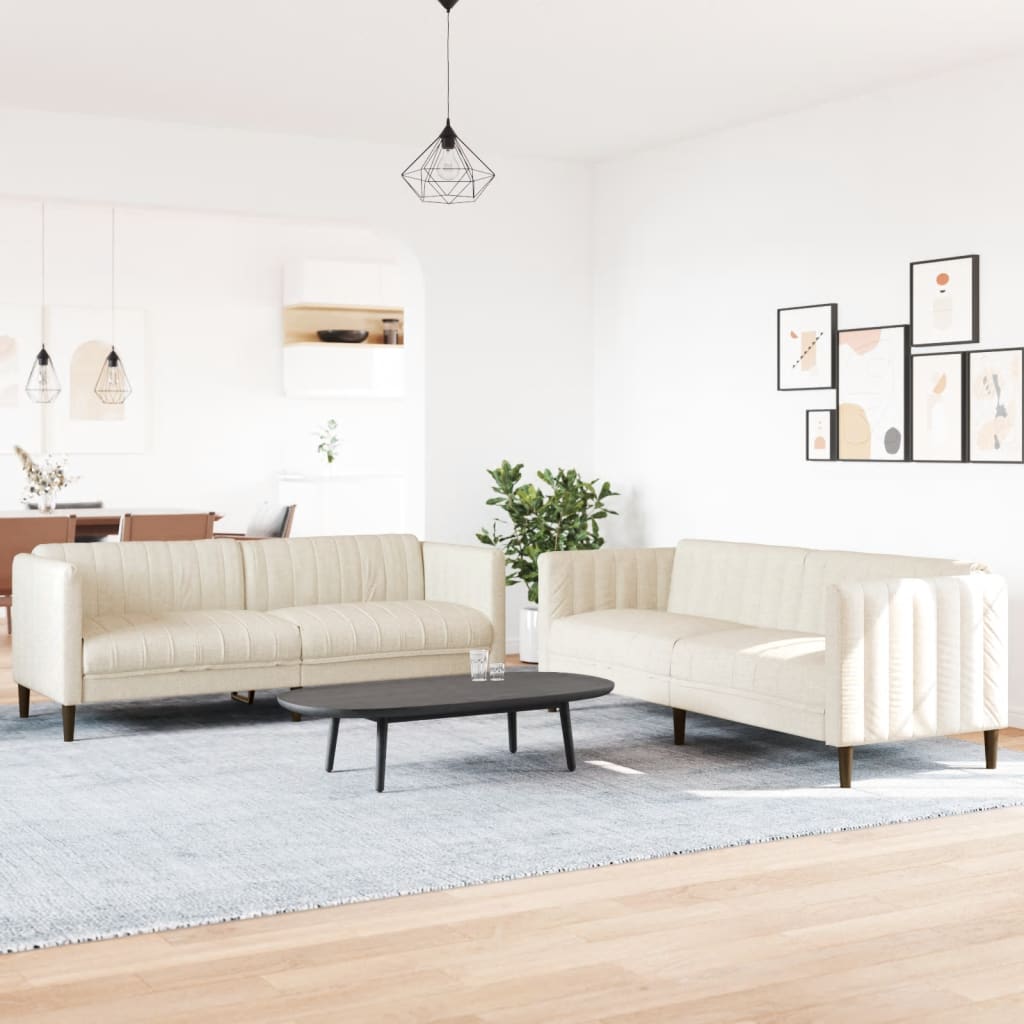 Σετ Σαλονιού 2 Τεμαχίων Κρεμ Υφασμάτινο