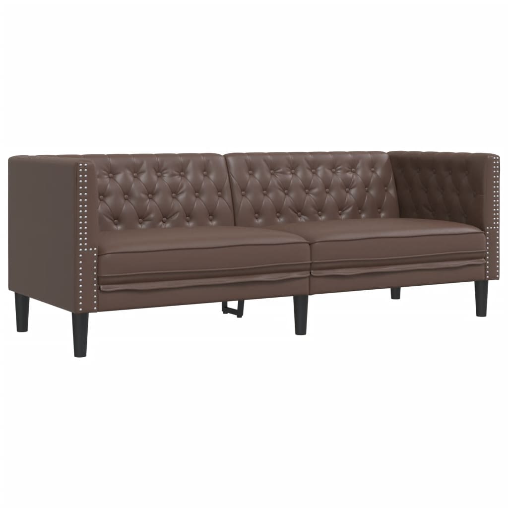 Σετ Καναπέδων Chesterfield 3 Τεμαχίων από Καφέ Συνθετικό Δέρμα - Pakobazaar