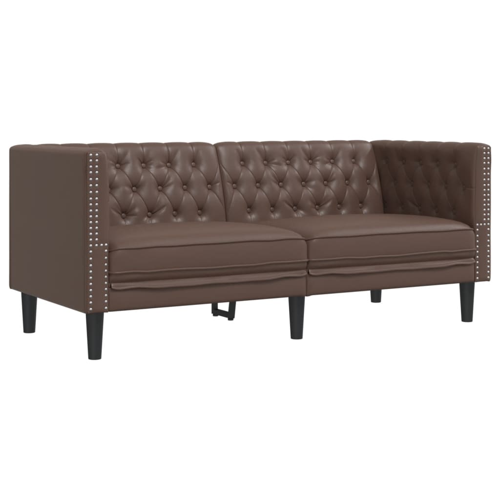 Σετ Καναπέδων Chesterfield 3 Τεμαχίων από Καφέ Συνθετικό Δέρμα - Pakobazaar