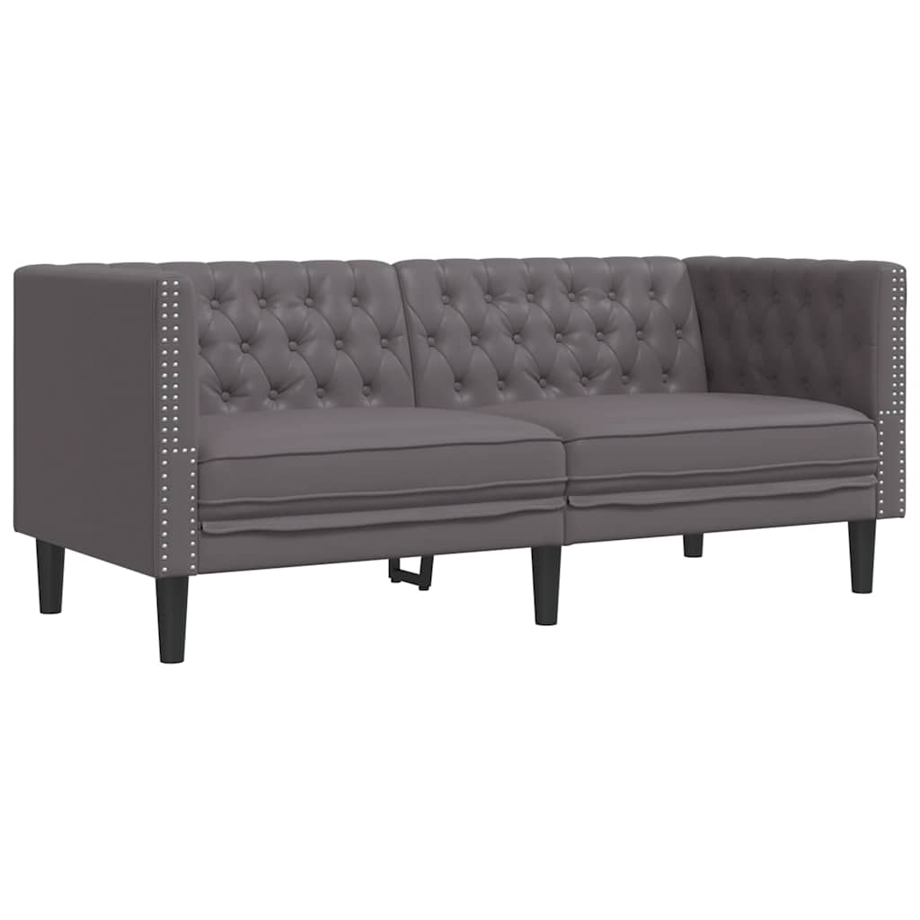 Σετ Καναπέδων Chesterfield 3 Τεμαχίων από Γκρι Συνθετικό Δέρμα - Pakobazaar