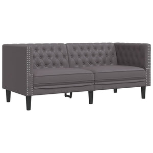 Σετ Καναπέδων Chesterfield 3 Τεμαχίων από Γκρι Συνθετικό Δέρμα - Pakobazaar