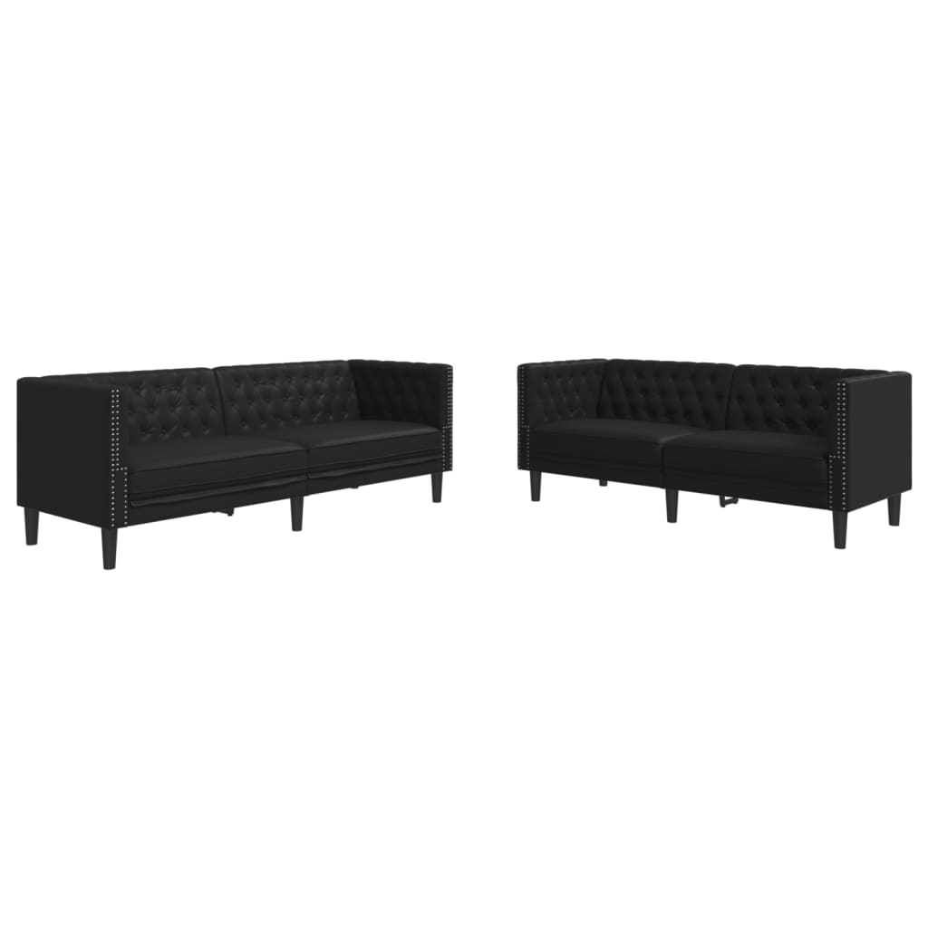 Σετ Καναπέδων Chesterfield 2 Τεμαχίων από Μαύρο Συνθετικό Δέρμα - Pakobazaar