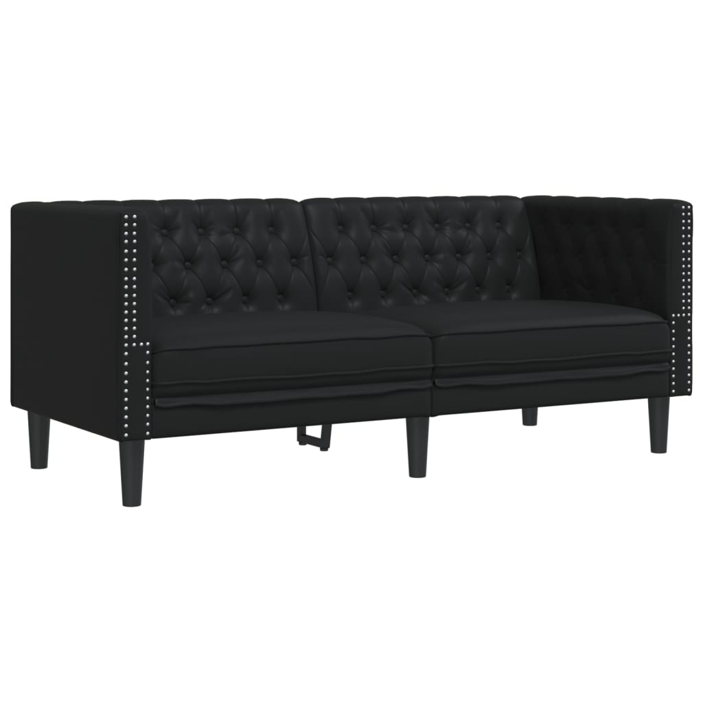 Σετ Καναπέδων Chesterfield 2 Τεμαχίων από Μαύρο Συνθετικό Δέρμα - Pakobazaar