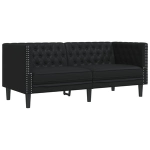 Σετ Καναπέδων Chesterfield 2 Τεμαχίων από Μαύρο Συνθετικό Δέρμα - Pakobazaar