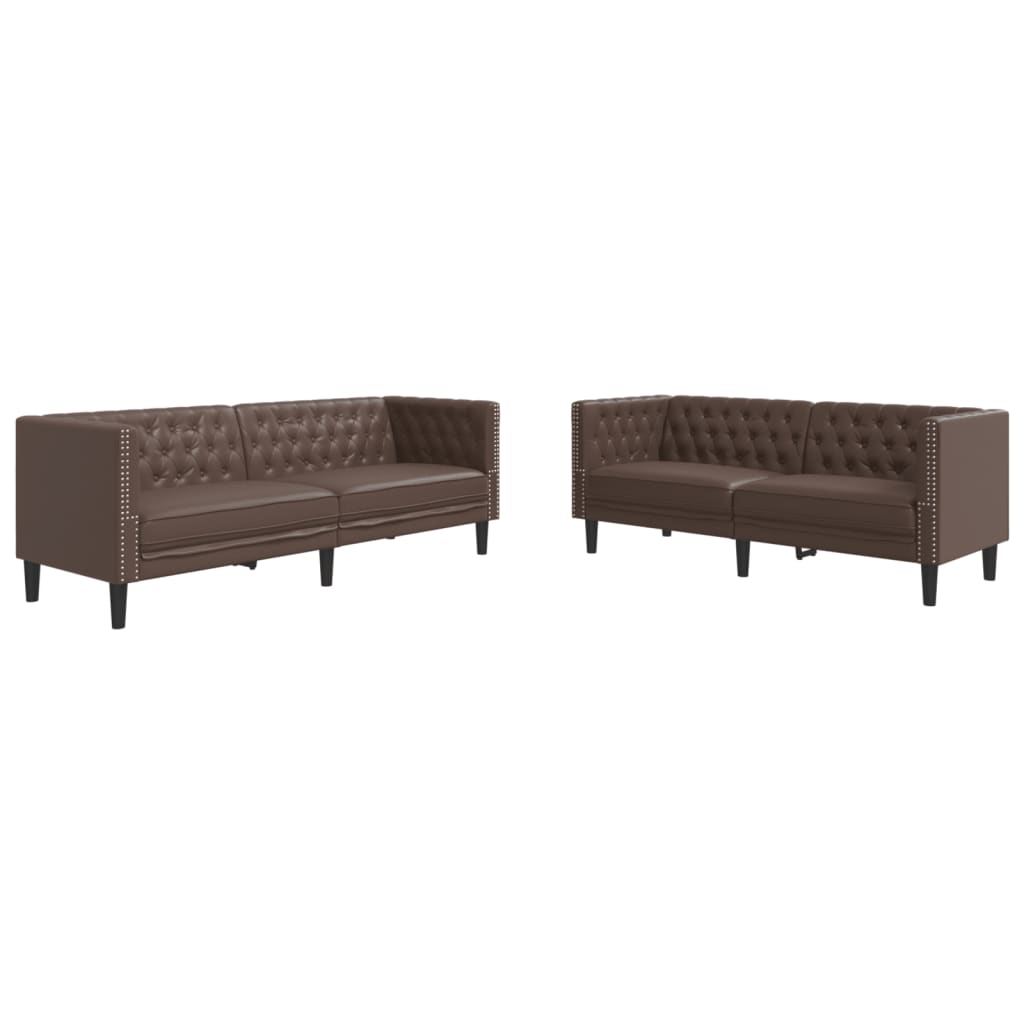 Σετ Καναπέδων Chesterfield 2 Τεμαχίων από Καφέ Συνθετικό Δέρμα - Pakobazaar