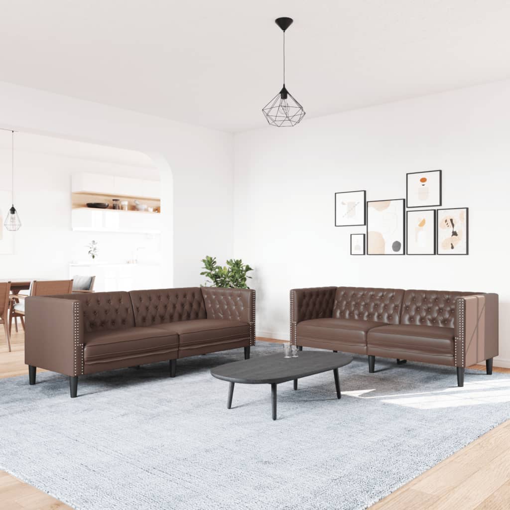 Σετ Καναπέδων Chesterfield 2 Τεμαχίων από Καφέ Συνθετικό Δέρμα - Pakobazaar